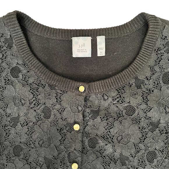 J. Jill Black Cardigan Sweater Womens Med Petite Sparkle Buttons Alpaca Romantic - Picture 5 of 11